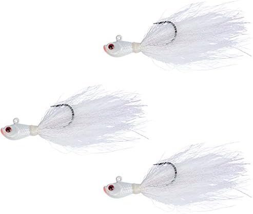 Bucktail Jigs 3 Pack – Hand-Tied Bucktail Hair Fishing Lures | Unique Gliding Head | Saltwater & Freshwater | Striper, Bass, Flounder, Walleye, Fluke | Multiple Weights Available