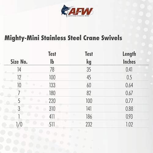 AFW American Fishing Wire Fishing Swivels - Mighty Mini 100% Stainless Steel Crane Swivels, 3X Stronger Than Brass, for Terminal Tackle Box, Up to 600lb Test - Fishing Gear for Fishing Line Leaders