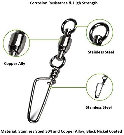 Snap Fishing Swivels Ball Bearing Black Nickel Ball Bearing Swivels Saltwater Heavy Duty Barrel Swivels for Freshwater Saltwater Fishing