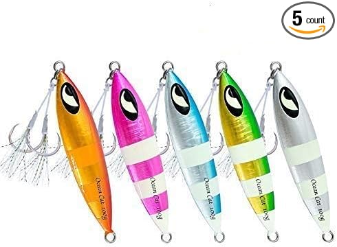 OCEAN CAT Lead Metal Flat Slow Fall Pitch Fishing Jigs Lures Sinking Vertical Jigging Bait with Butterfly Hook for Saltwater Fishing