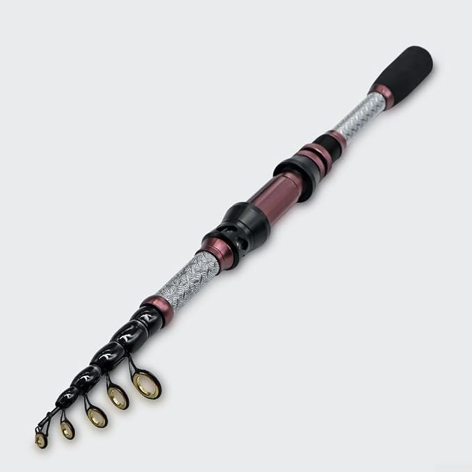 Carbon Telescopic Fishing Rod With Metal Reel Seat And Solid Tip, Equipped With UV Reinforced Guides For Longevity And Line Protection
