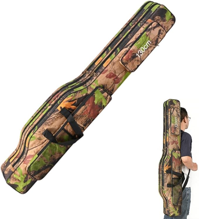 Folding Fishing Rod Case, Travel Fishing Pole Bag for 2-3 Rods with Reels Attached, Waterproof Oxford Storage Organizer with 3 Layers - 51 inch