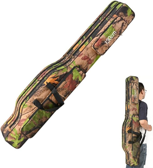 Folding Fishing Rod Case, Travel Fishing Pole Bag for 2-3 Rods with Reels Attached, Waterproof Oxford Storage Organizer with 3 Layers - 51 inch