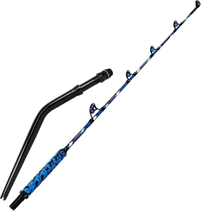 Fiblink Saltwater Fishing Rod 1Piece/2Piece Offshore Trolling Rod Big Game Deep Sea Rod Conventional Boat Blue Camouflage Fishing Pole(5'6"/6'/7')