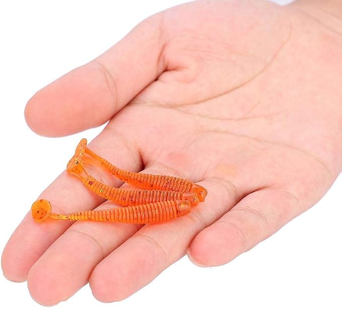 Tbest 50 Pcs 5cm Soft Fishing Lures, Plastic Fishing Bait T-Tail Grub Worm Baits Fish Tackle Accessory 9 Colors