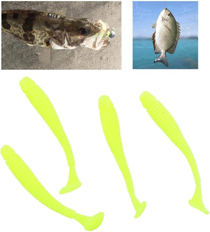 Tbest 50 Pcs 5cm Soft Fishing Lures, Plastic Fishing Bait T-Tail Grub Worm Baits Fish Tackle Accessory 9 Colors