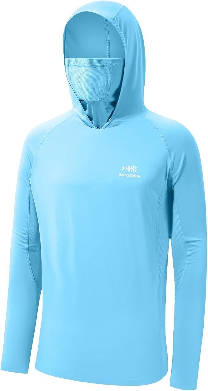 BASSDASH UPF 50+ Men’s Long Sleeve Fishing Shirt with Mask UV Neck Gaiter Hoodie