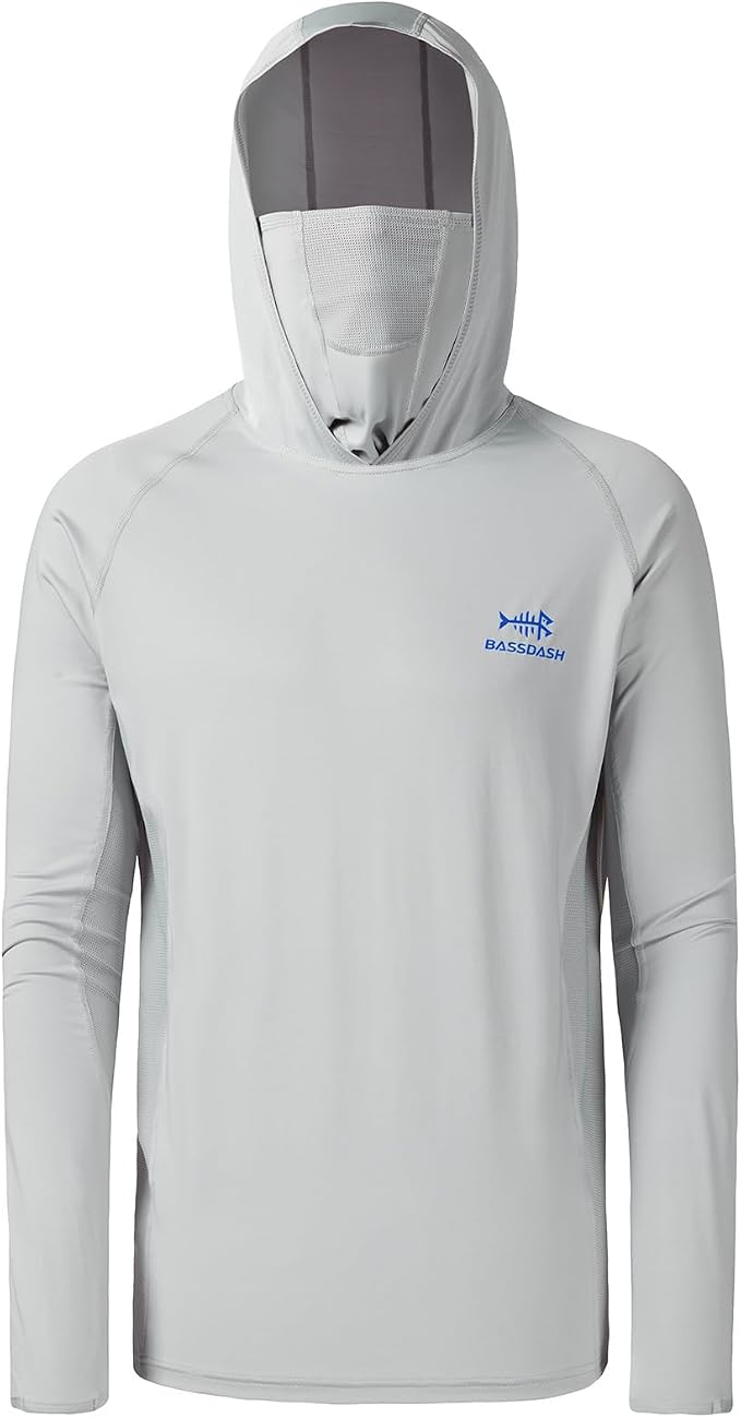 BASSDASH UPF 50+ Men’s Long Sleeve Fishing Shirt with Mask UV Neck Gaiter Hoodie