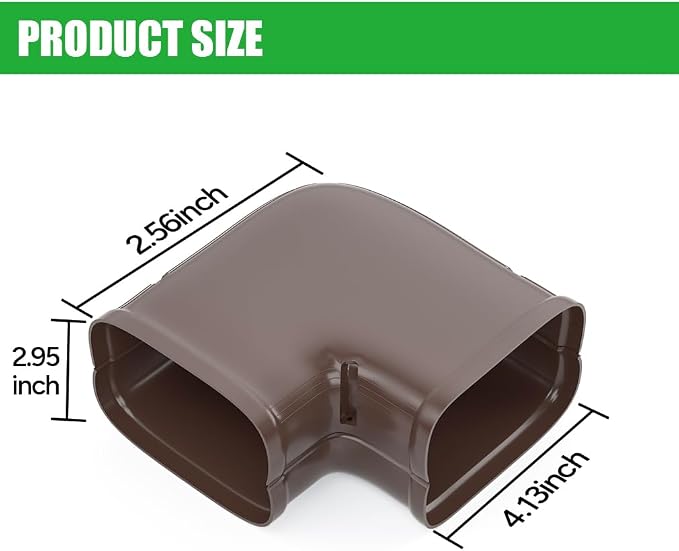 Mini-Split Line Cover Accessories: 4" Width Flat Elbow for Mini Split AC & Central AC, Brown