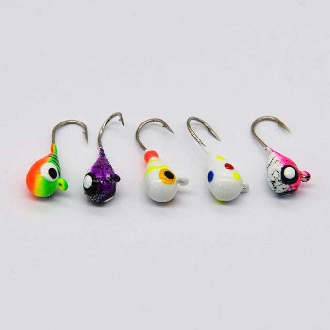 Tungsten Ice Fishing Jig Set Ice Fishing Lures, Max Sensitive Tungsten Tear Drop Ice Jig Head Hook for Panfish, Crappie, Walleye, Perch, Trout, Bluegill
