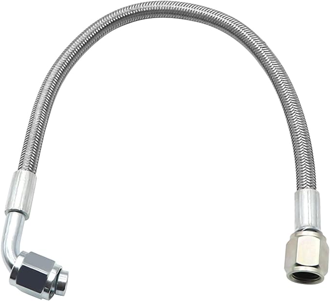 GXARTS 4AN Turbo Oil Feed Line - 12" Stainless Steel Braided Hose - 90 Degree Straight End Straight Hose End 4AN Pressure Stainless Remote Turbocharger Oil Drain Return PTFE Line End