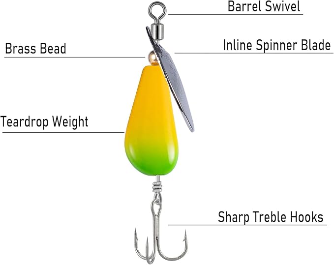 Trout Spinners - Fly Trout Fishing Lures for Bass Salmon Pike, Smallmouth Bass Lures with Brass Spinner for Lake River Fishing
