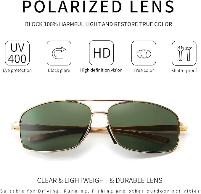 SUNGAIT Ultra Lightweight Rectangular Polarized Sunglasses Men UV400 Protection