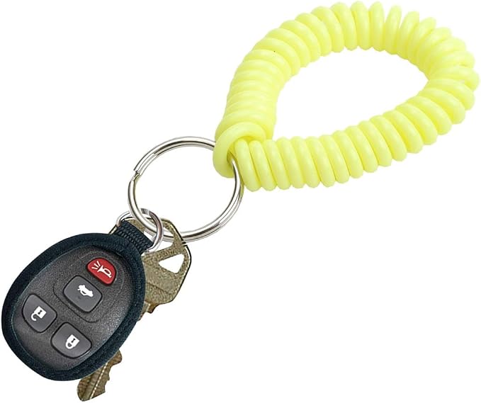 Lucky Line 2” Spiral Wrist Coil with Steel Key Ring, Flexible Wrist Band Key Chain Bracelet, Stretches to 12”, Neon Yellow, 10 PK (41086)