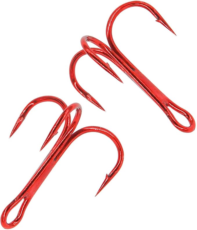 200 Pack Fishing Treble Hooks Kit High Carbon Steel Hooks Strong Sharp Round Bend with Split Rings for Lures Baits Saltwater Freshwater Fishing Size 2# 4# 6# 8# 10#