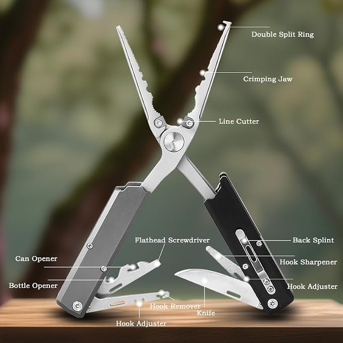 12-IN-1 Fishing Multitool, Titanium Coated Saltwater Fishing Pliers | Pen-shaped Foldable Fishing Pliers, Catfishing Equipment, Fish Hook Remover, Split Ring Pliers, Line Stripper, Gifts for Men