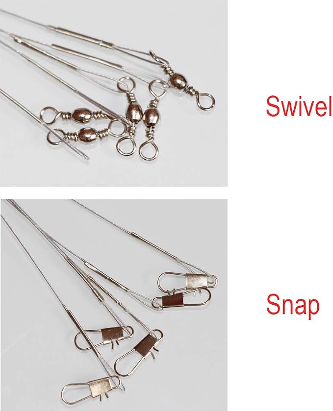 60pcs Fishing Wire Leaders Nylon-Coated Fishing Line Wire Leaders with Swivels and Snaps 6inch, 9inch, 12inch
