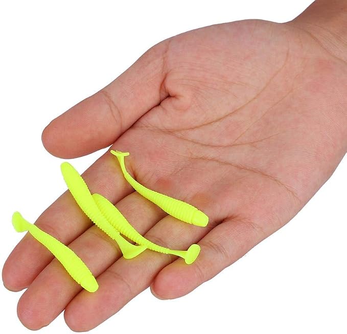 Tbest 50 Pcs 5cm Soft Fishing Lures, Plastic Fishing Bait T-Tail Grub Worm Baits Fish Tackle Accessory 9 Colors