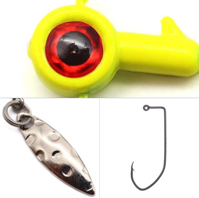 XFISHMAN Crappie-Jigs-Heads-Kit 1/8 1/16 1/32oz 50 Pack Panfish Fishing Jigs Lead Head Jig Hook Lure