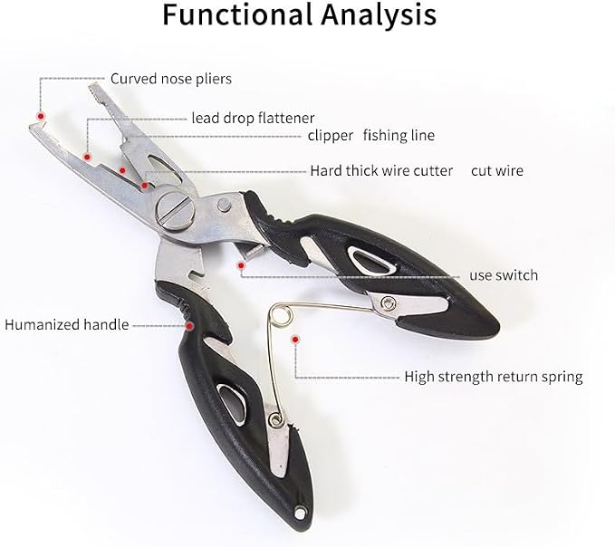 DeepCrush Fishing Pliers, Saltwater, Stainless Steel, Multi-Function, Anti-Corrosion, 4.9-Inch, with Sheath and Lanyard, Fishing Gifts for Men (Black)