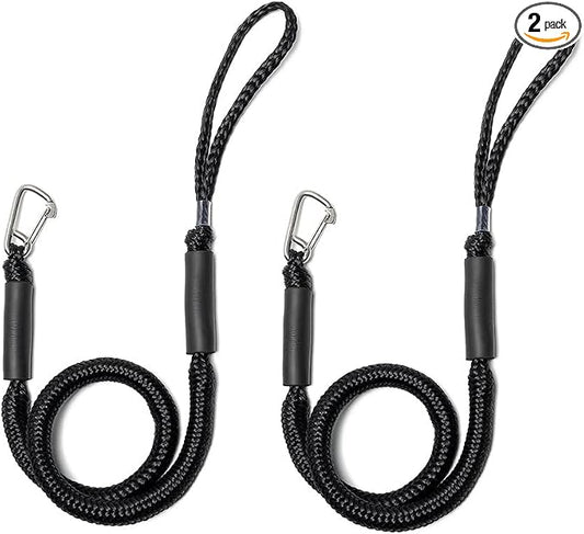 Bungee Dock Line with Stainless Steel Clip – Boat Dock Rope with Foam Float for Kayak, Canoe, Pontoon, Watercraft, SeaDoo, Docking – 4–5.5 ft, 2 Pack（Black）