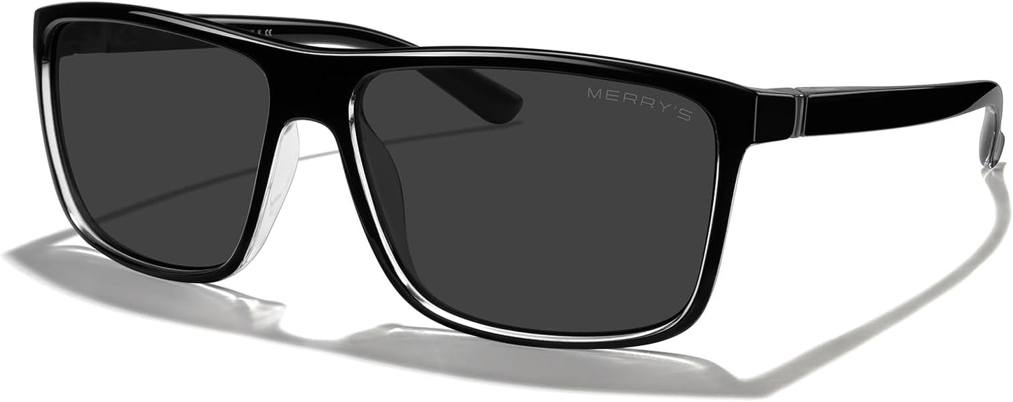 MERRY'S Rectangular Polarized Sports Sunglasses for Men Women Cycling Driving Fishing UV400 Protection S8225