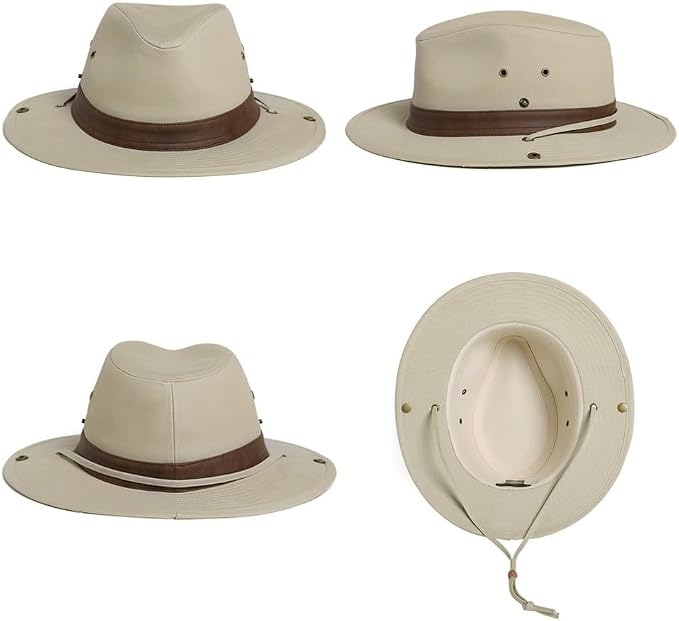 TOP-EX Cotton Aussie Outback Safari Hat, UPF 50+ Sun Hat Wide Brim with Chin Strap, Breathable Packable Bush Hat Men Women