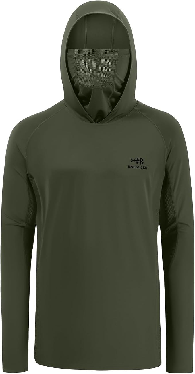 BASSDASH UPF 50+ Men’s Long Sleeve Fishing Shirt with Mask UV Neck Gaiter Hoodie