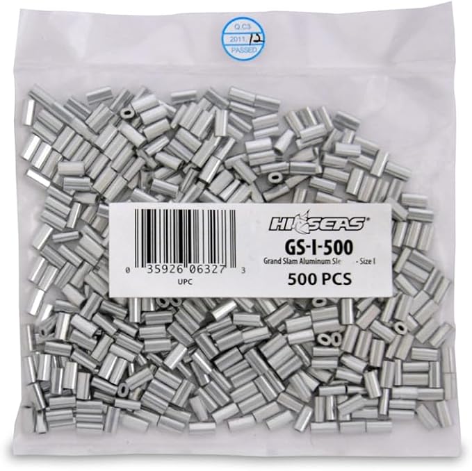HI-SEAS Grand Slam Aluminum Fishing Line Crimp Sleeves - Bulk 500 Pieces, Durable and Strong Crimps for Monofilament 40lb Test up to 600lb Test for Saltwater Fishing Leaders
