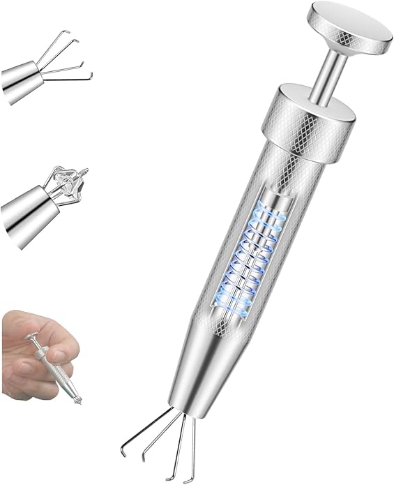 Upgraded Anti-Slip Piercing Ball Grabber Tool with Ergonomic Design for Changing Jewelry, Stainless Steel Jeweler Pick Up Tool 4 Claw Gem Piercing Changing Tool Body Piercing Kit for Ear Nose Lip