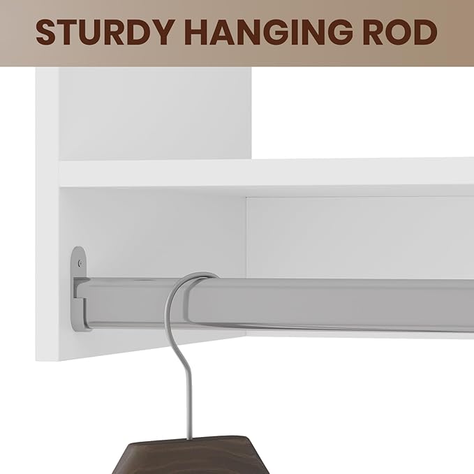 ROOMTEC 19.5" Double Hanging Closet Unit, Modular Closet System with Hanging Rod, Wardrobe Organizer for Bedroom or Walk-in Closet, Wall Mounted, Customizable Clothes Storage Unit, White