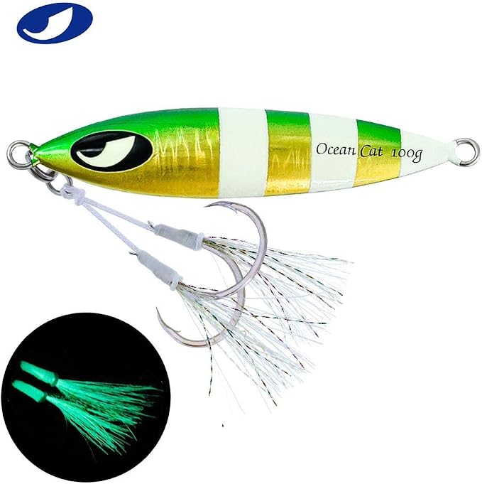OCEAN CAT Lead Metal Flat Slow Fall Pitch Fishing Jigs Lures Sinking Vertical Jigging Bait with Butterfly Hook for Saltwater Fishing