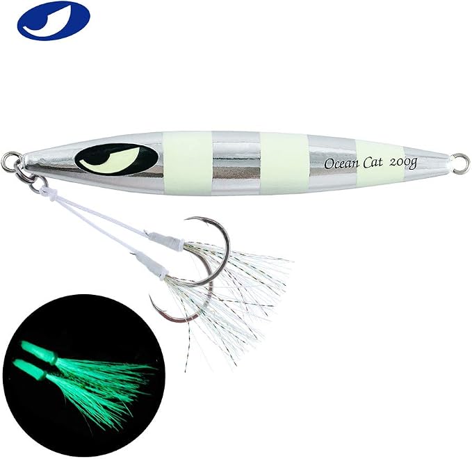 OCEAN CAT Lead Metal Flat Slow Fall Pitch Fishing Jigs Lures Sinking Vertical Jigging Bait with Butterfly Hook for Saltwater Fishing