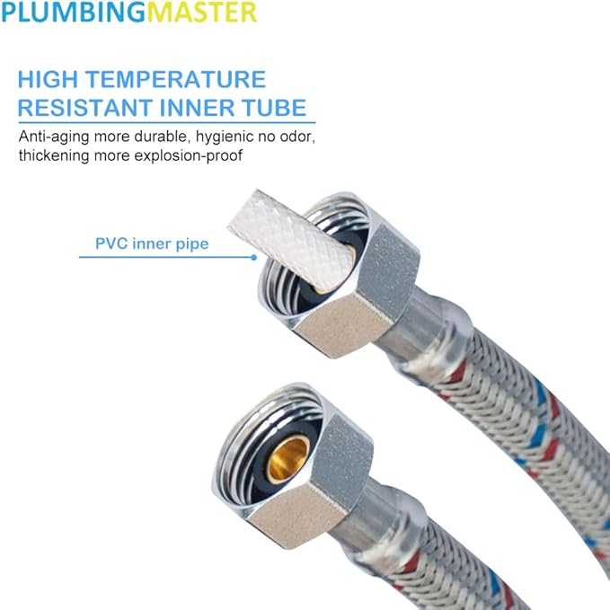 24'' Faucet Hose Connector, 3/8" Comp x 1/2" FIP Braided Stainless Steel Faucet Water Supply Lines for Bathroom Kitchen Sink Faucet 2Pcs