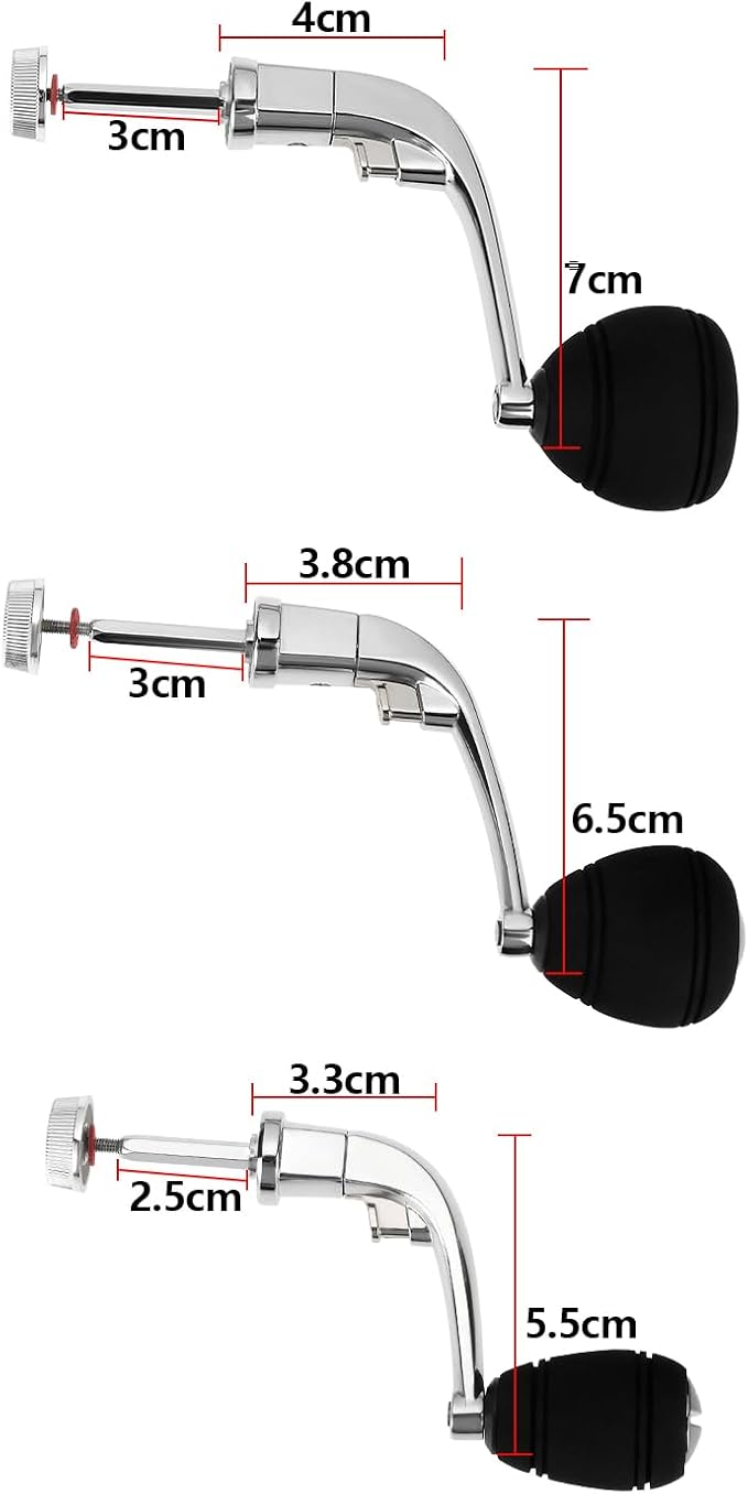 3PCS Fishing Reel Handle Aluminum Alloy with EVA Knob Fishing Spinning Reel Handle for 1000-7000 Series Spinning Reel 3 Size Silver