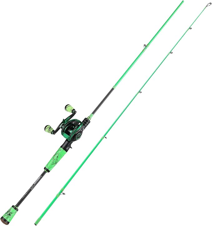 One Bass Fishing Rod and Reel Combo, Medium Fast Baitcasting Combo, 24-Ton Carbon Fiber 2 Pieces Fishing Poles with Baitcaster Reel Super Polymer Handle
