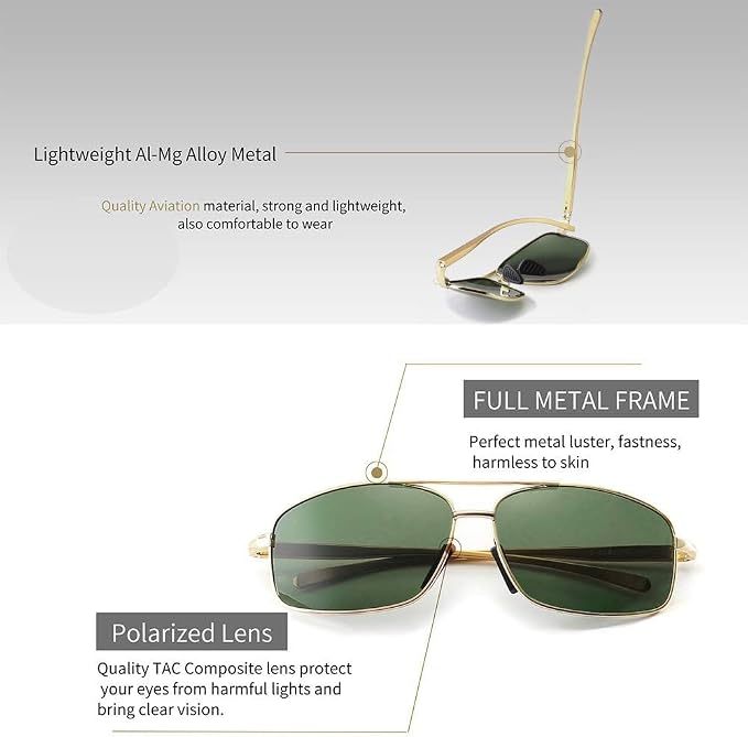SUNGAIT Ultra Lightweight Rectangular Polarized Sunglasses Men UV400 Protection
