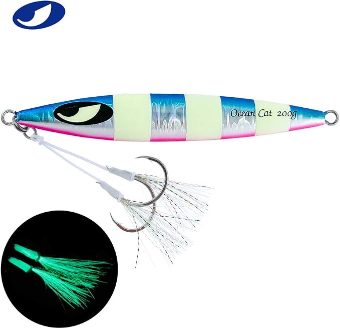 OCEAN CAT Lead Metal Flat Slow Fall Pitch Fishing Jigs Lures Sinking Vertical Jigging Bait with Butterfly Hook for Saltwater Fishing