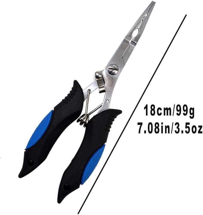 Stainless Steel Fishing Pliers - Needle Nose Plier for Cutting Fishing Line, Multitool Pliers with Sheath and Telescopic Lanyard | Fishing Tools