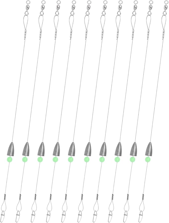 Carolina Rigs for Fishing- 12 Inch Steel Fishing Leaders with Fishing Weight, Pre Rigged Carolina Rigs with Fishing Weight 1/6oz, 1/4oz, 1/2oz, 10 Pcs