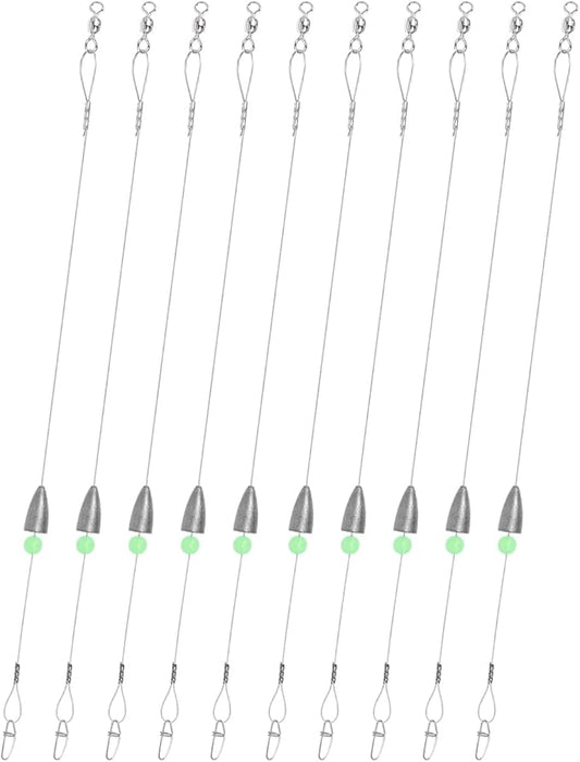 Carolina Rigs for Fishing- 12 Inch Steel Fishing Leaders with Fishing Weight, Pre Rigged Carolina Rigs with Fishing Weight 1/6oz, 1/4oz, 1/2oz, 10 Pcs