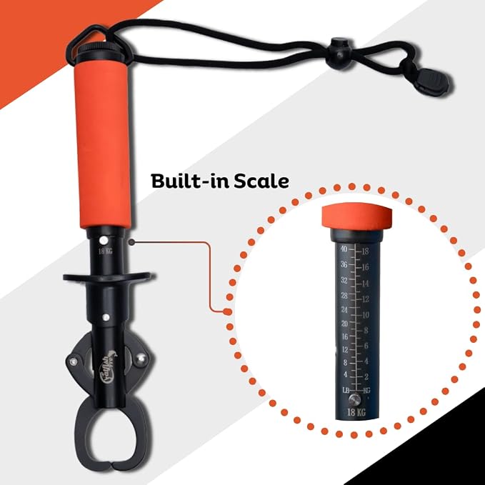 Catfish Pro Tournament Series Stainless Steel Fish Lip Gripper with Scale | One-Handed Operation | Rotating Head, Cushioned Handle, & Adjustable Lanyard for Easy, Precise, and Comfortable Fishing