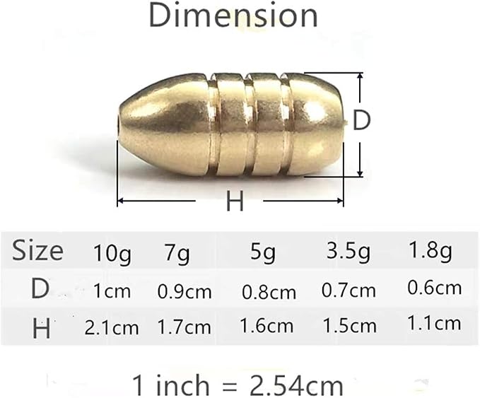Toasis Brass Fishing Weight Texas Carolina Rig Fishing Bullet Sinker Set Assorted Size