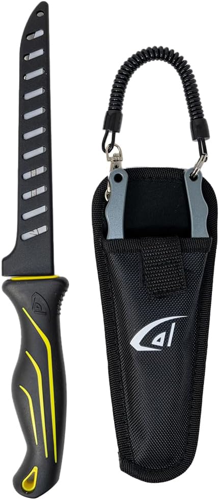 Gambler danco Aluminum Fishing Pliers and Fillet Knife Set, 7.5 Inch Pliers with Tungsten Carbide Cutters, 7 Inch Knife