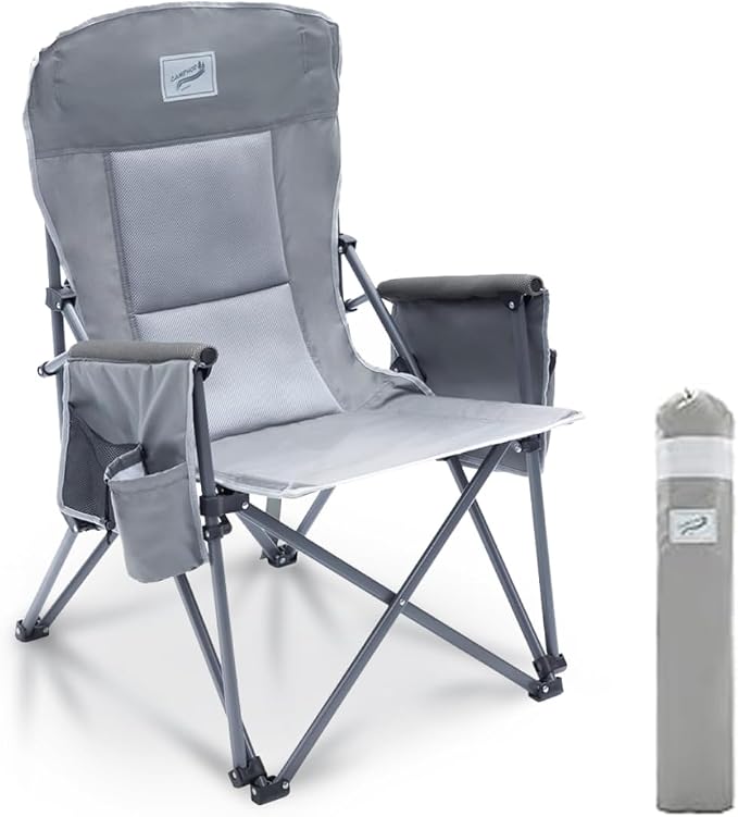 Camphor Designs Heavy Duty Portable Folding Camping Chair for Adults with Comfy Padded Backrest | for Outdoor & Sports, Backpacking, Beach, Lawn, Hunting, Tailgating, Fishing | Supports 400 Lbs