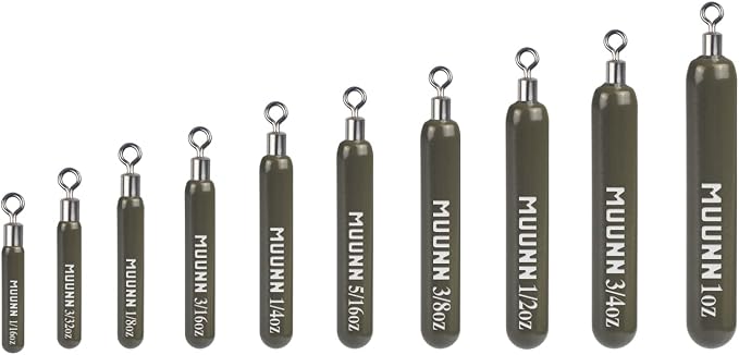 10 Pack Tungsten Skinny Drop Shot Weights, Pencil Sinkers with Round Eye for Free Rig & Finesse Bass Fishing, Drop Shot Rig Weights