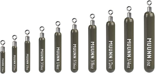 10 Pack Tungsten Skinny Drop Shot Weights, Pencil Sinkers with Round Eye for Free Rig & Finesse Bass Fishing, Drop Shot Rig Weights