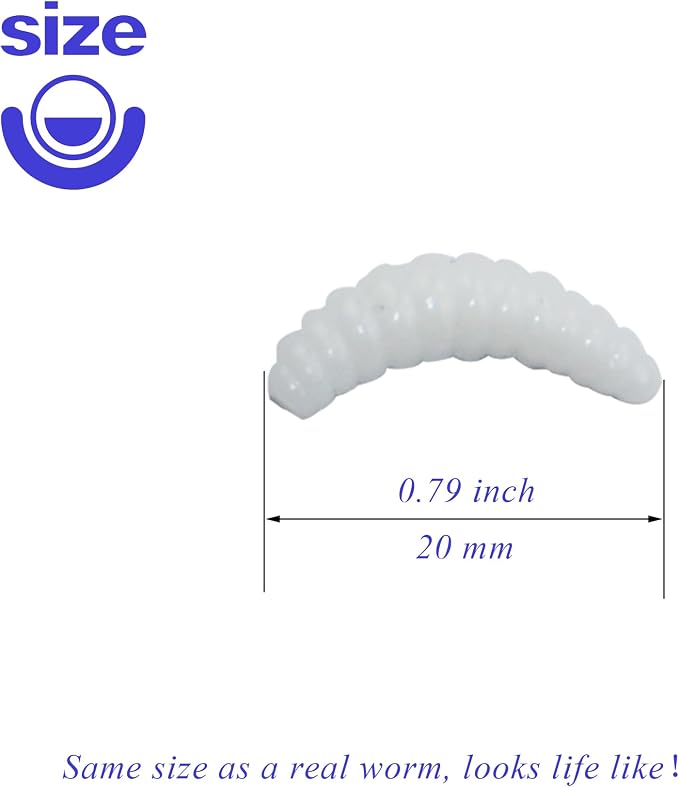 Fake Maggots Soft Worm Tipped Lure Wax Worms for Fishing or Pranks, Ice Fishing Lures Baits Perfect for Crappies Sunfish Catfish Bream Blue Gills Perch Trout Worms