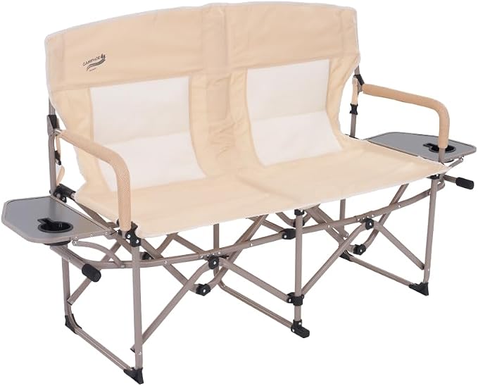 Camphor Designs Heavy Duty Portable Folding Camping Chair for Adults with Padded | for Outdoor & Sports, Backpacking, Beach, Lawn, Hunting, Tailgating, Fishing | Supports 400 Lbs (Double, Beige)