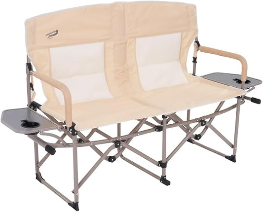 Camphor Designs Heavy Duty Portable Folding Camping Chair for Adults with Padded | for Outdoor & Sports, Backpacking, Beach, Lawn, Hunting, Tailgating, Fishing | Supports 400 Lbs (Double, Beige)